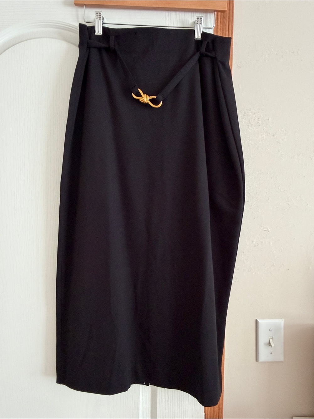 Ann Taylor Classic Black Midi Skirt with Gold Accent